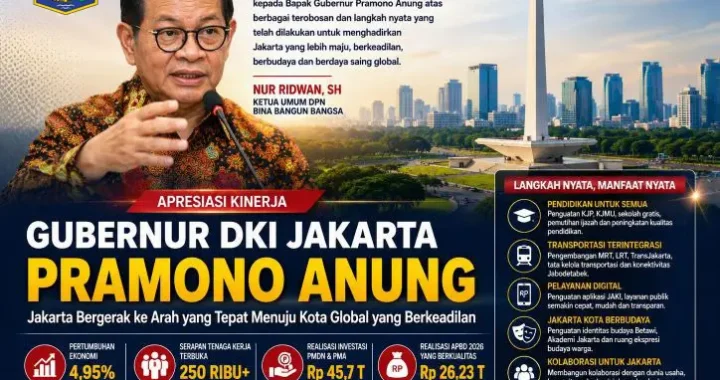 Ketua Umum BINA BANGUN BANGSA Apresiasi Kinerja Gubernur Pramono Anung, Jakarta Dinilai Bergerak ke Arah yang Tepat